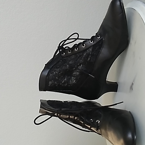 Funtasma Shoes - Funtasma Women's Black Pu-Lace Ankle High Heel Boots Faux Leather 11M